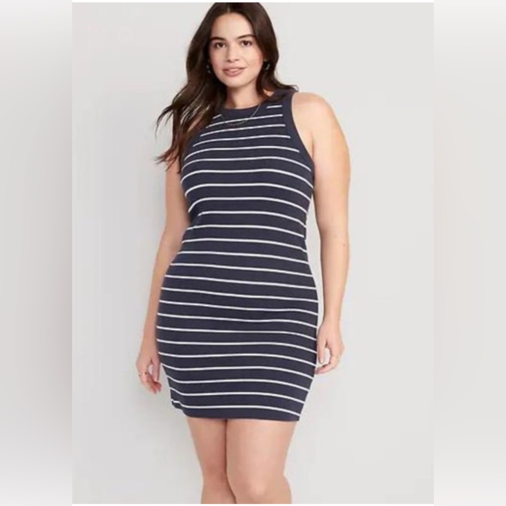 Old Navy Sleeveless Racer Fitte Navy Stripe Mini Dress ~ Size XL ~ NWOT